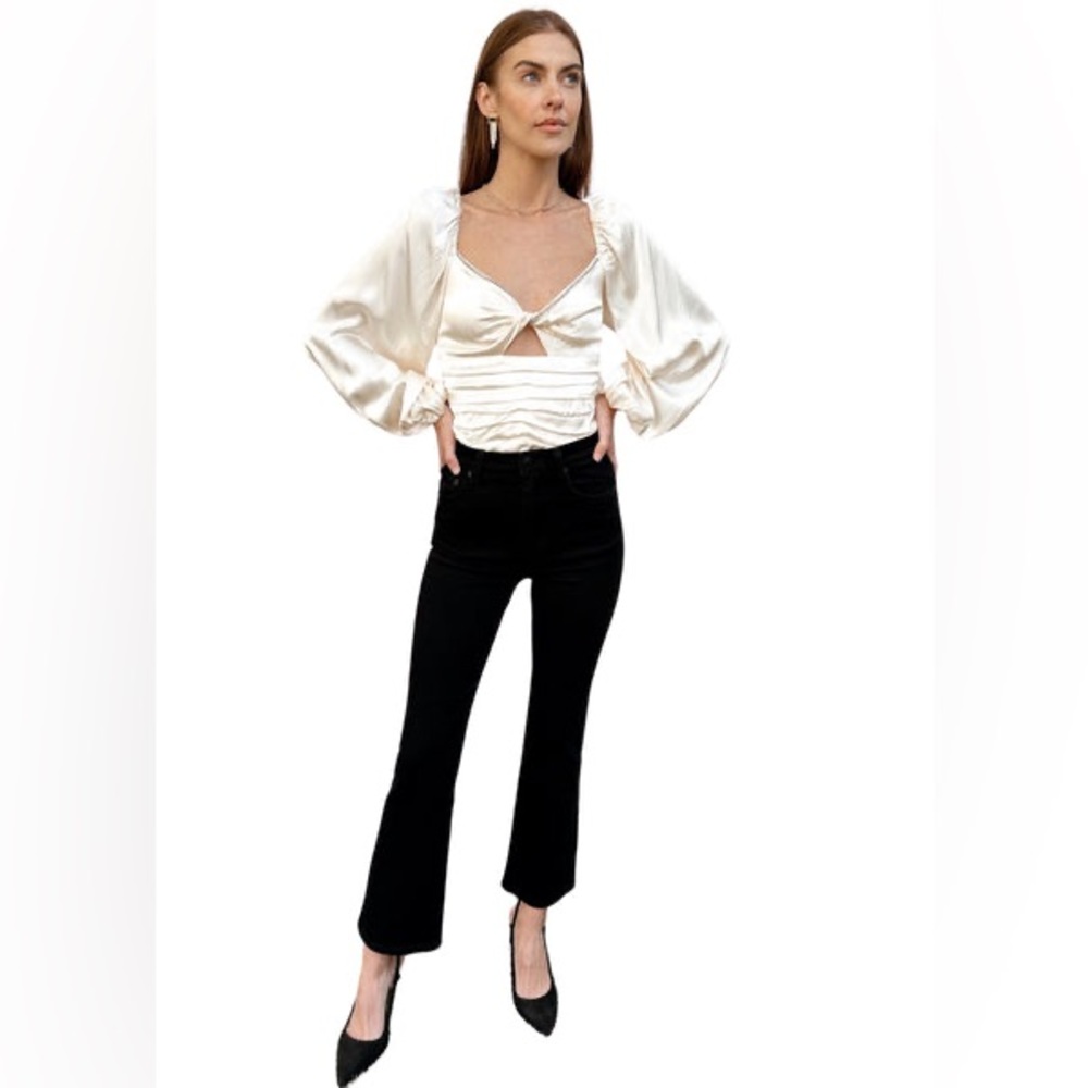 Astr Cream Satin Long-Sleeve Twist Front Blouse - Picture 2 of 8